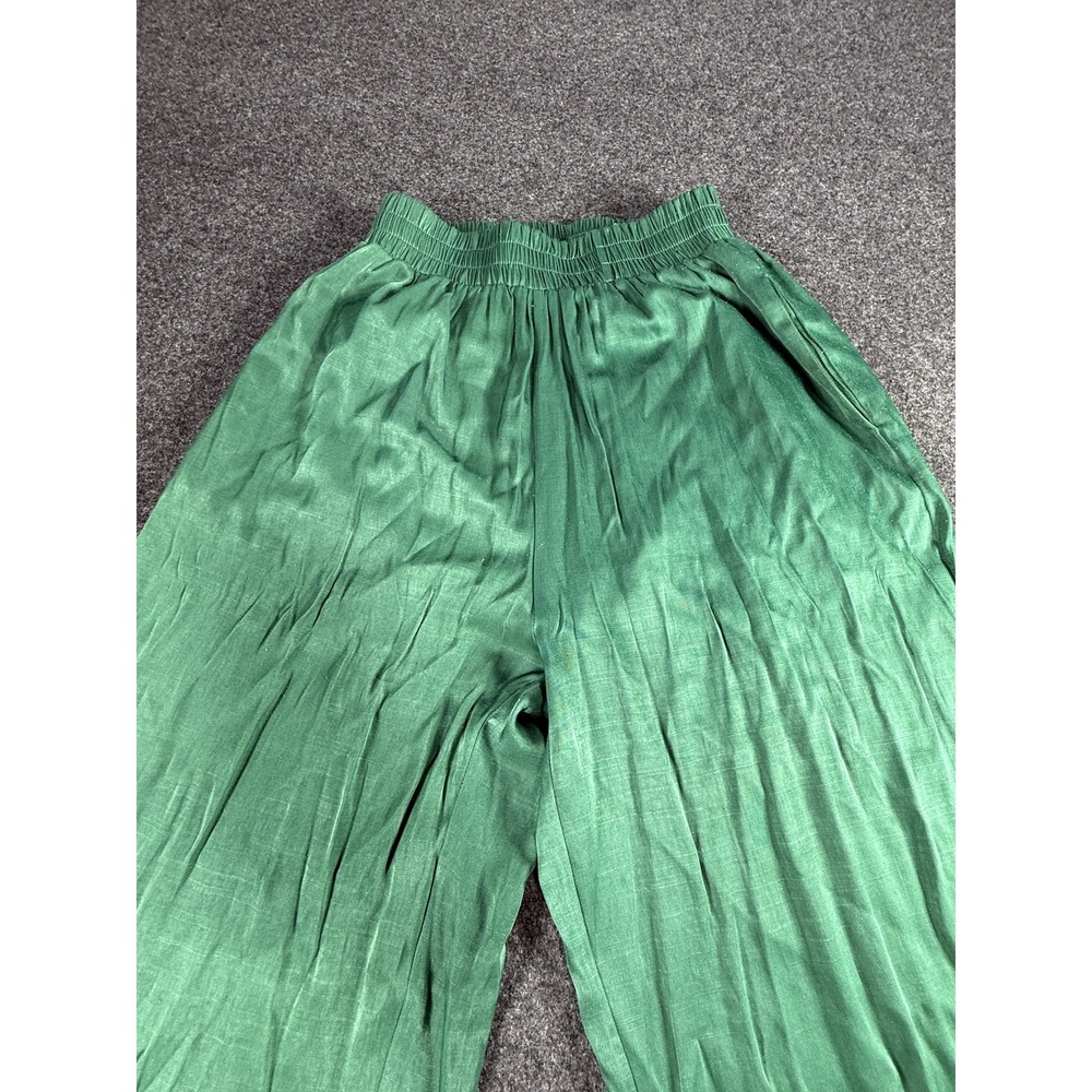 Glam Wide Leg Flowy Pants Green Small Boho‎ Summer Festival Coastal - Picture 6 of 14